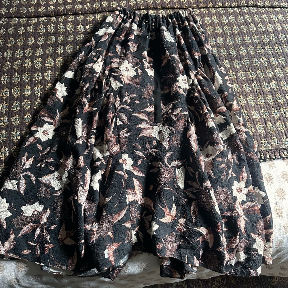 Ulla Johnson Floral Black & Pink Silk Blend Maxi Skirt